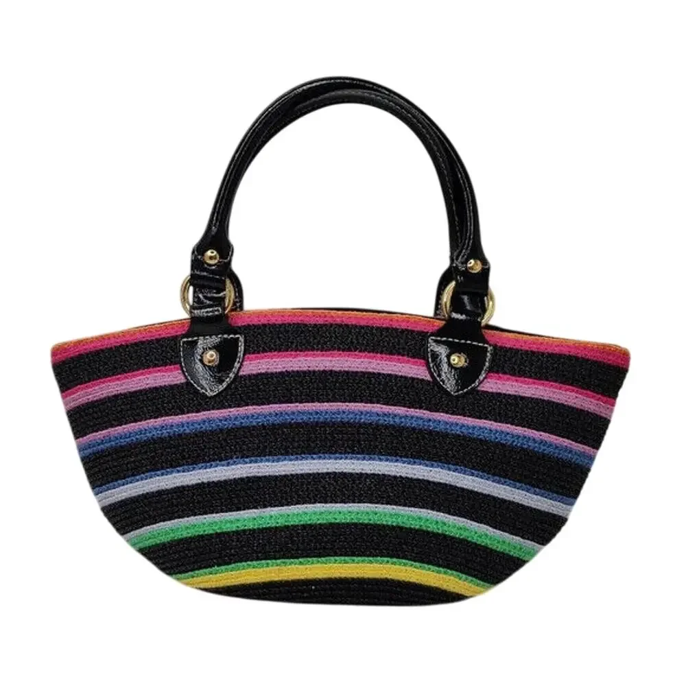 black straw Striped top handle Handbag